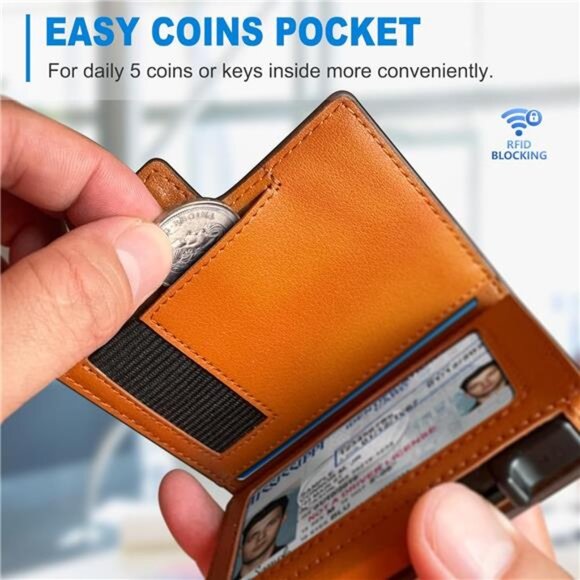 Men Wallet,with Money Clip Coins Pocket ID Window,Slim Front Pocket RFID - Picture 4 of 7